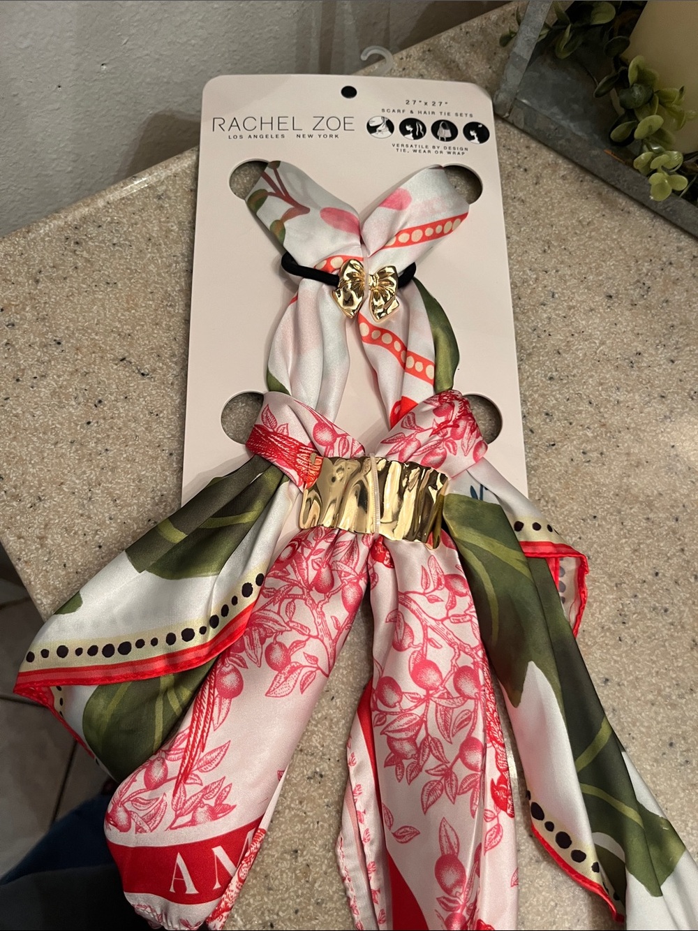 Rachel Zoe 27” x 27” Scarf & Hair Tie Set